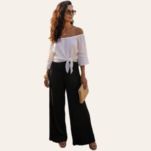 Magaschoni Black Pleated Wide-Leg Pull-On Pants Women's Size S/P Resort Vacation